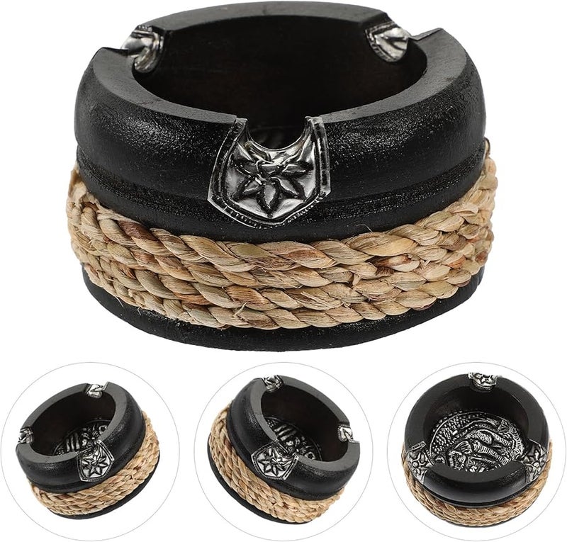 Vintage Wooden Ashtray Black Polished Ash Holder for Home Office Bar Decor - Image 3